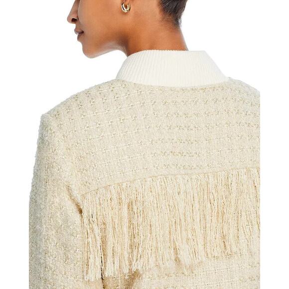 NWT SZ L ANTHROPOLOGIE MOTHER JEAN SWISHER FRINGE BOMBER TWEAD JACKET IVORY $450 - Picture 4 of 4